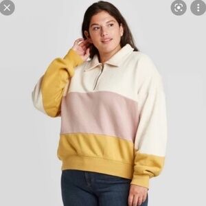 Universal Thread Colorblock Quarter Zip Sweatshirt Size Medium M Yellow Pink